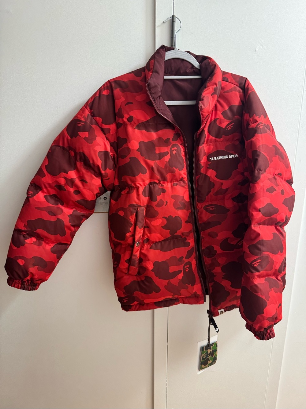 Bape Red & Burgundy Camo Puffer Jacket